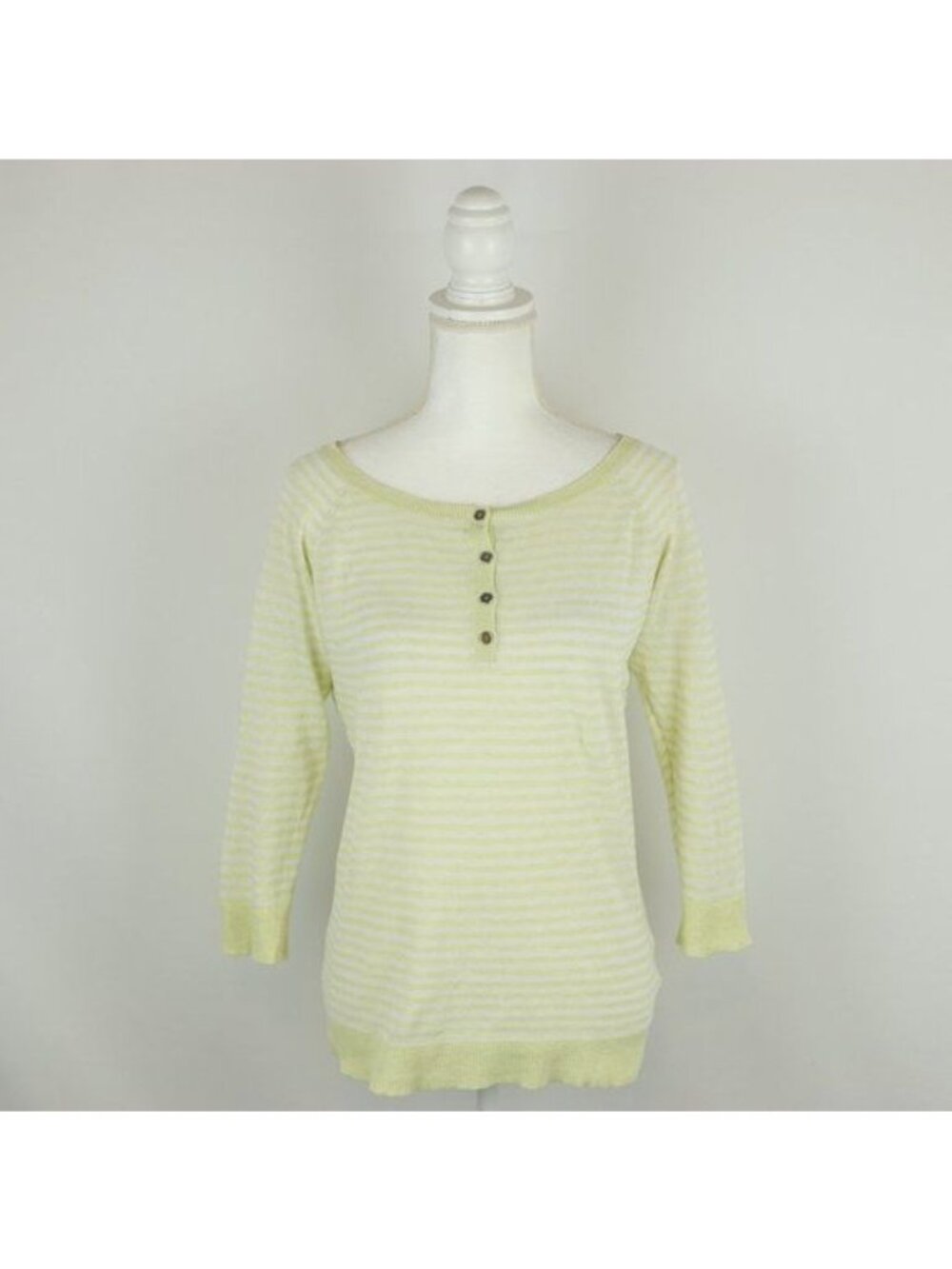 Columbia Women's Small Green White Linen Blend Lightweight 3/4 Sleeve Sweater
